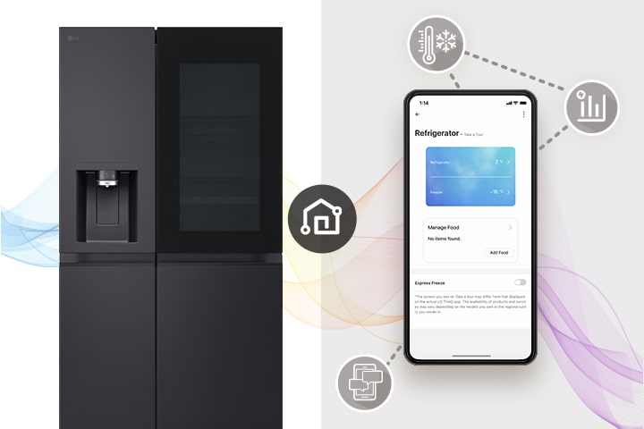 Es ist ein Kühlschrank und ein Mobiltelefon zu sehen.