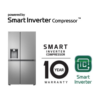 Produktbild mit dem Smart Inverter Compressor®-Logo und dem 10-Jahres-Garantie-Logo.