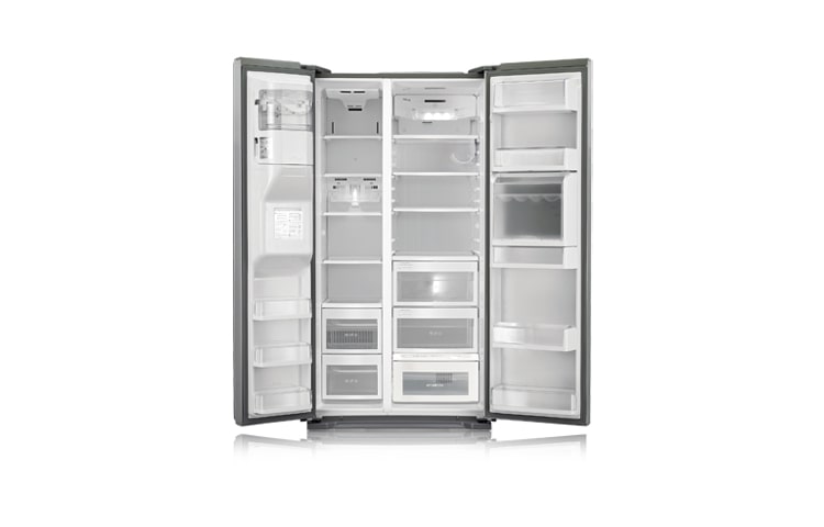LG Side-by-Side in Brushed Steel-Optik mit 527 Liter Nutzinhalt, Eis- und Wasserspender und Soft Touch-Barfach, GS5162AEEV