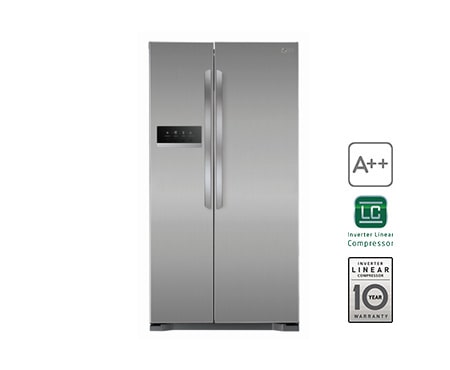Vorderseite von Side-by-Side-Kühlschrank mit Total No Frost Technologie, Moist Balance Crisper und Steel Oberfläche GSB325PZQZ
