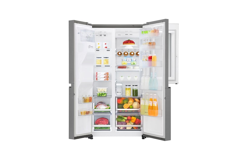 LG Side-by-Side mit InstaView Door-in-Door ®  | Eis-, Crushed Ice- und Wasserspender | 625 Liter Kapazität | Energieeffizienzklasse F | Interner Wassertank 4L | Steel | GSI961PZAZ, GSI961PZAZ