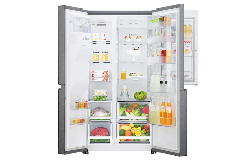 LG Side-by-Side mit Door-in-Door® |  Eis-, Crushed Ice- und Wasserspender  | 625 Liter Kapazität | Energieeffizienzklasse F | Festwasseranschluss  | Dark Graphite | GSJ470DIDV, GSJ470DIDV