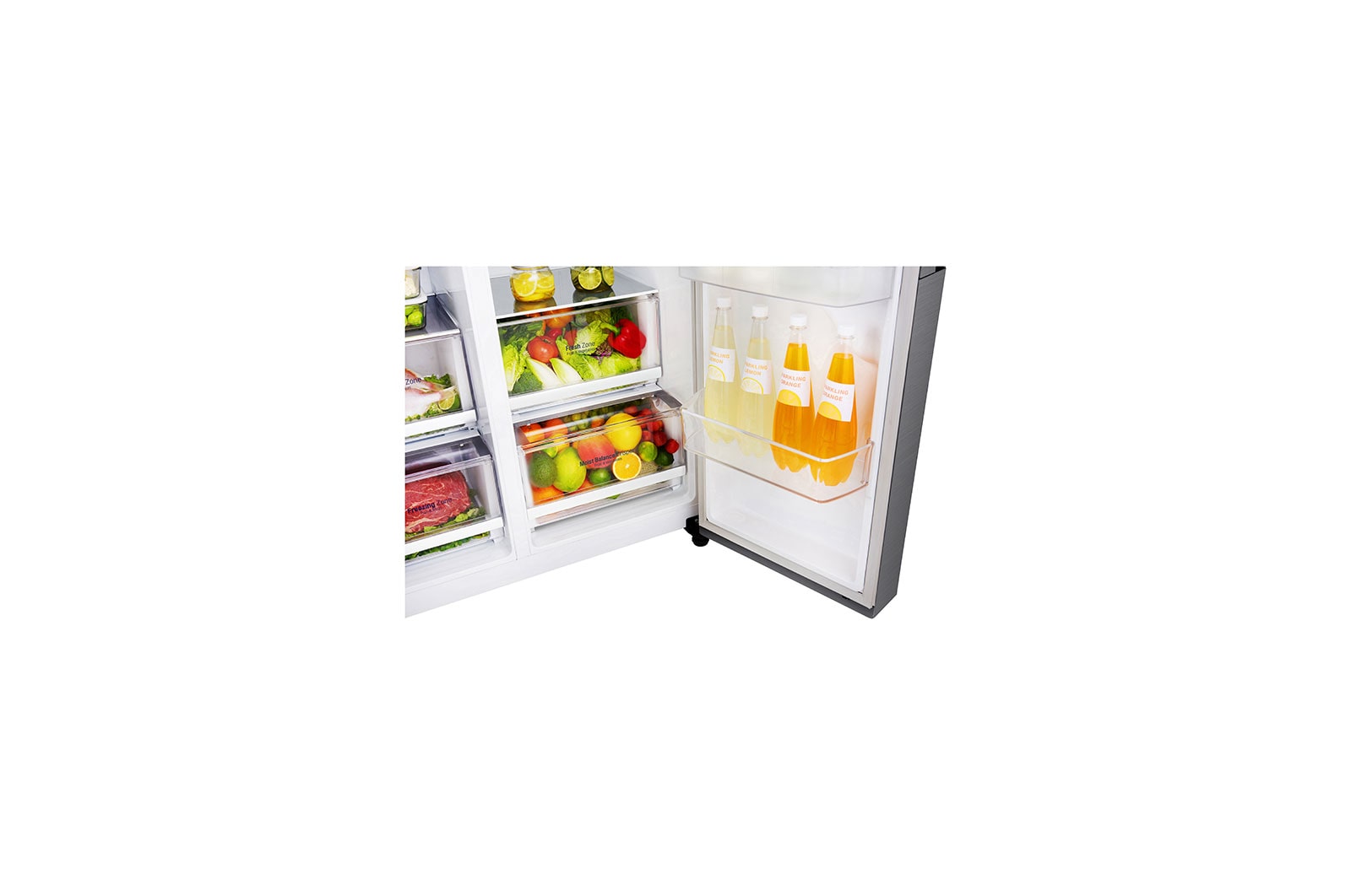 LG Side-by-Side mit Door-in-Door® |  Eis-, Crushed Ice- und Wasserspender  | 625 Liter Kapazität | Energieeffizienzklasse F | Festwasseranschluss  | Dark Graphite | GSJ470DIDV, GSJ470DIDV