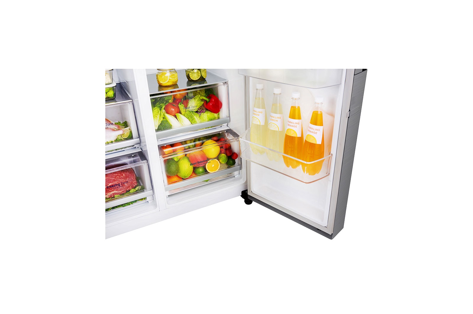LG Side-by-Side mit Door-in-Door® |  Eis-, Crushed Ice- und Wasserspender  | 625 Liter Kapazität | ​Energieeffizienzklasse​ F | Festwasseranschluss | Steel | GSJ760PZZZ, GSJ760PZZZ