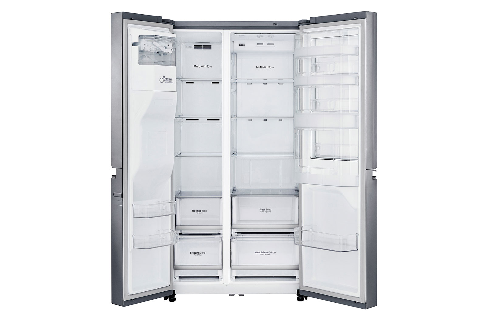 LG Side-by-Side mit Door-in-Door® |  Eis-, Crushed Ice- und Wasserspender  | 625 Liter Kapazität | ​Energieeffizienzklasse​ F | Festwasseranschluss | Steel | GSJ760PZZZ, GSJ760PZZZ
