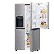Vorderseite von Side-by-Side mit Door-in-Door® |  Eis-, Crushed Ice- und Wasserspender  | 625 Liter Kapazität | ​Energieeffizienzklasse​ F | Festwasseranschluss | Steel | GSJ760PZZZ GSJ760PZZZ