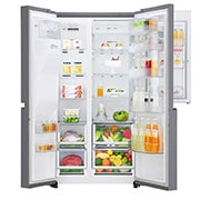 LG Side-by-Side mit Door-in-Door® |  Eis-, Crushed Ice- und Wasserspender  | 625 Liter Kapazität | ​Energieeffizienzklasse​ F | Festwasseranschluss | Steel | GSJ760PZZZ, GSJ760PZZZ