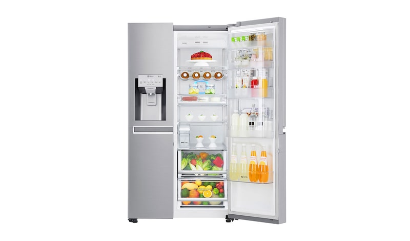 LG Side-by-Side mit Door-in-Door® |  Eis-, Crushed Ice- und Wasserspender  | 625 Liter Kapazität | Energieeffizienzklasse F | Interner Wassertank 4L | Edelstahl | GSJ961NEAZ, GSJ961NEAZ