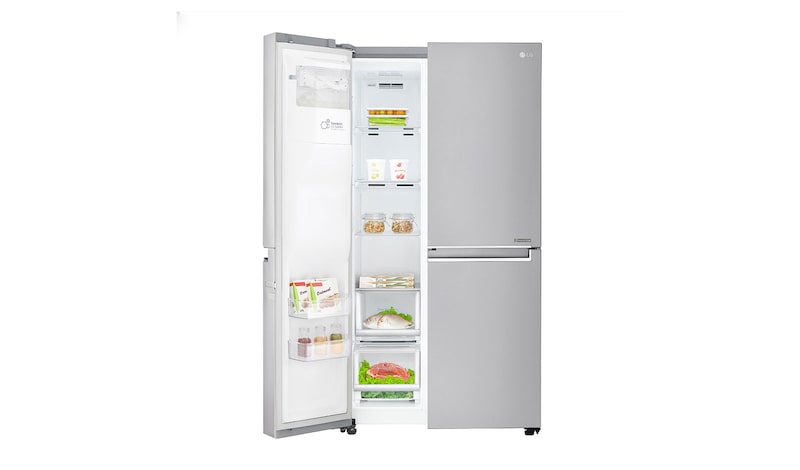 LG Side-by-Side mit Door-in-Door® |  Eis-, Crushed Ice- und Wasserspender  | 625 Liter Kapazität | Energieeffizienzklasse F | Interner Wassertank 4L | Edelstahl | GSJ961NEAZ, GSJ961NEAZ