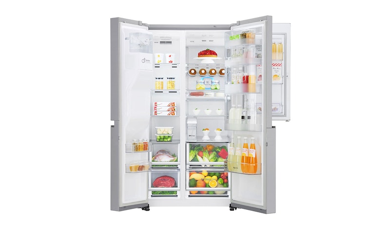 LG Side-by-Side mit Door-in-Door® |  Eis-, Crushed Ice- und Wasserspender  | 625 Liter Kapazität | Energieeffizienzklasse F | Interner Wassertank 4L | Edelstahl | GSJ961NEAZ, GSJ961NEAZ