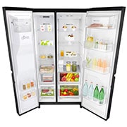 LG Side-by-Side mit Eis-, Crushed Ice- und Wasserspender | 625 Liter Kapazität | ​Energieeffizienzklasse​ F | Interner Wassertank 4L | Matte Black Steel | GSL761MCZZ, GSL761MCZZ