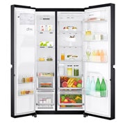 LG Side-by-Side mit Eis-, Crushed Ice- und Wasserspender | 625 Liter Kapazität | ​Energieeffizienzklasse​ F | Interner Wassertank 4L | Matte Black Steel | GSL761MCZZ, GSL761MCZZ