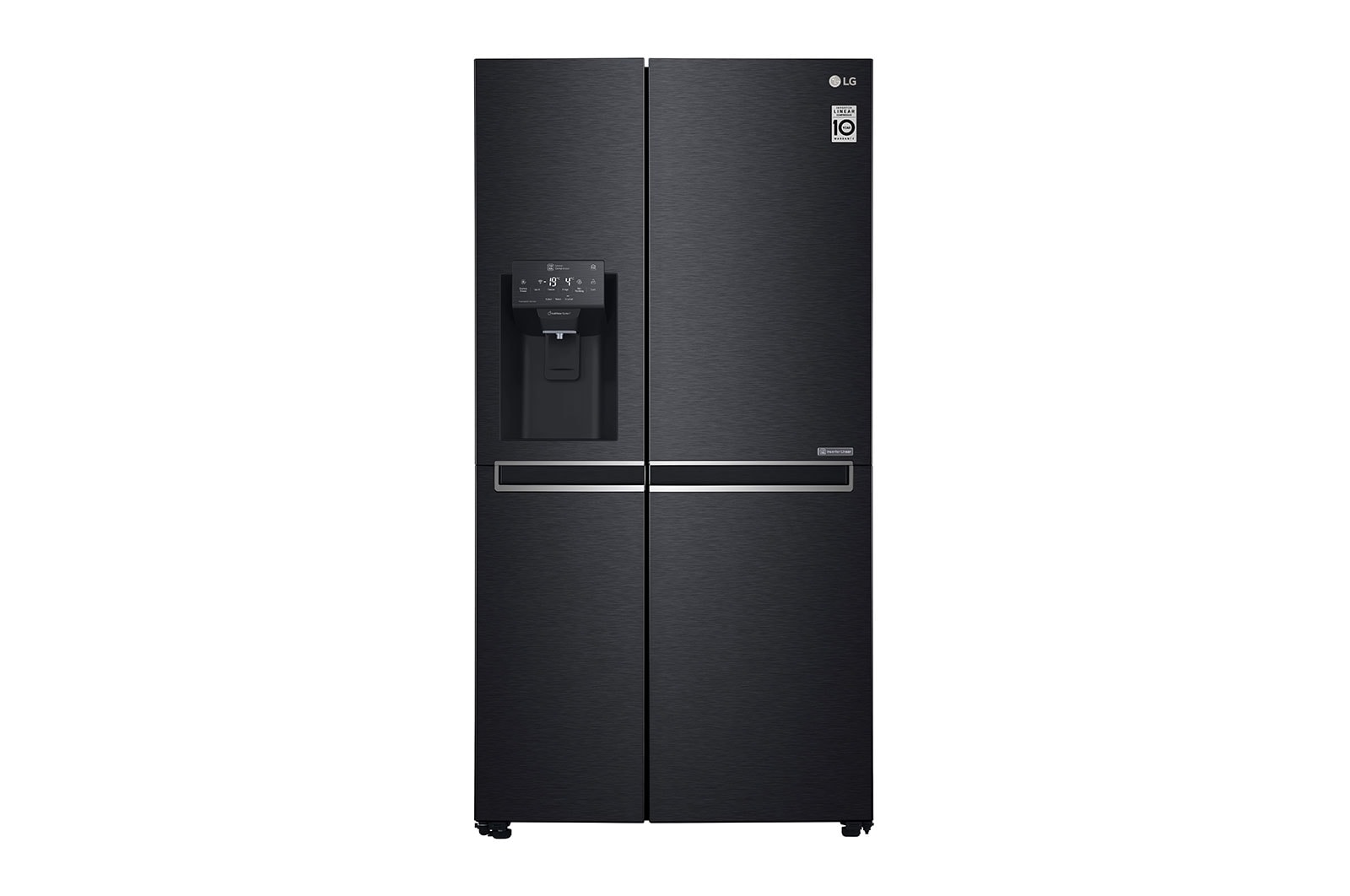 Vorderseite von Side-by-Side mit Eis-, Crushed Ice- und Wasserspender | 625 Liter Kapazität | ​Energieeffizienzklasse​ F | Interner Wassertank 4L | Matte Black Steel | GSL761MCZZ GSL761MCZZ