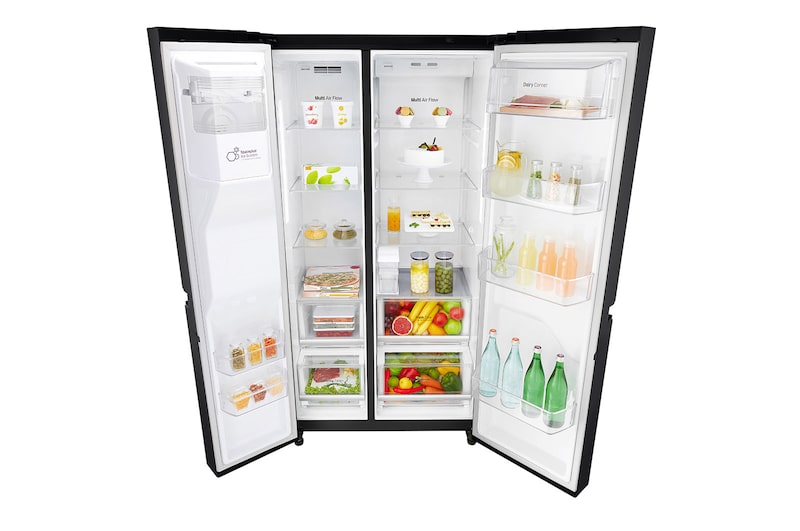 LG Side-by-Side mit Eis-, Crushed Ice- und Wasserspender | 625 Liter Kapazität | ​Energieeffizienzklasse​ F | Interner Wassertank 4L | Matte Black Steel | GSL761MCZZ, GSL761MCZZ