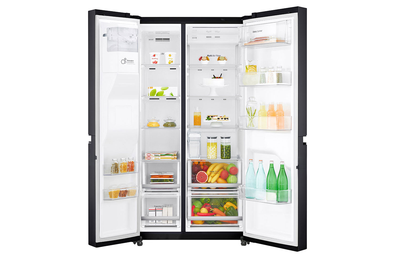 LG Side-by-Side mit Eis-, Crushed Ice- und Wasserspender | 625 Liter Kapazität | ​Energieeffizienzklasse​ F | Interner Wassertank 4L | Matte Black Steel | GSL761MCZZ, GSL761MCZZ