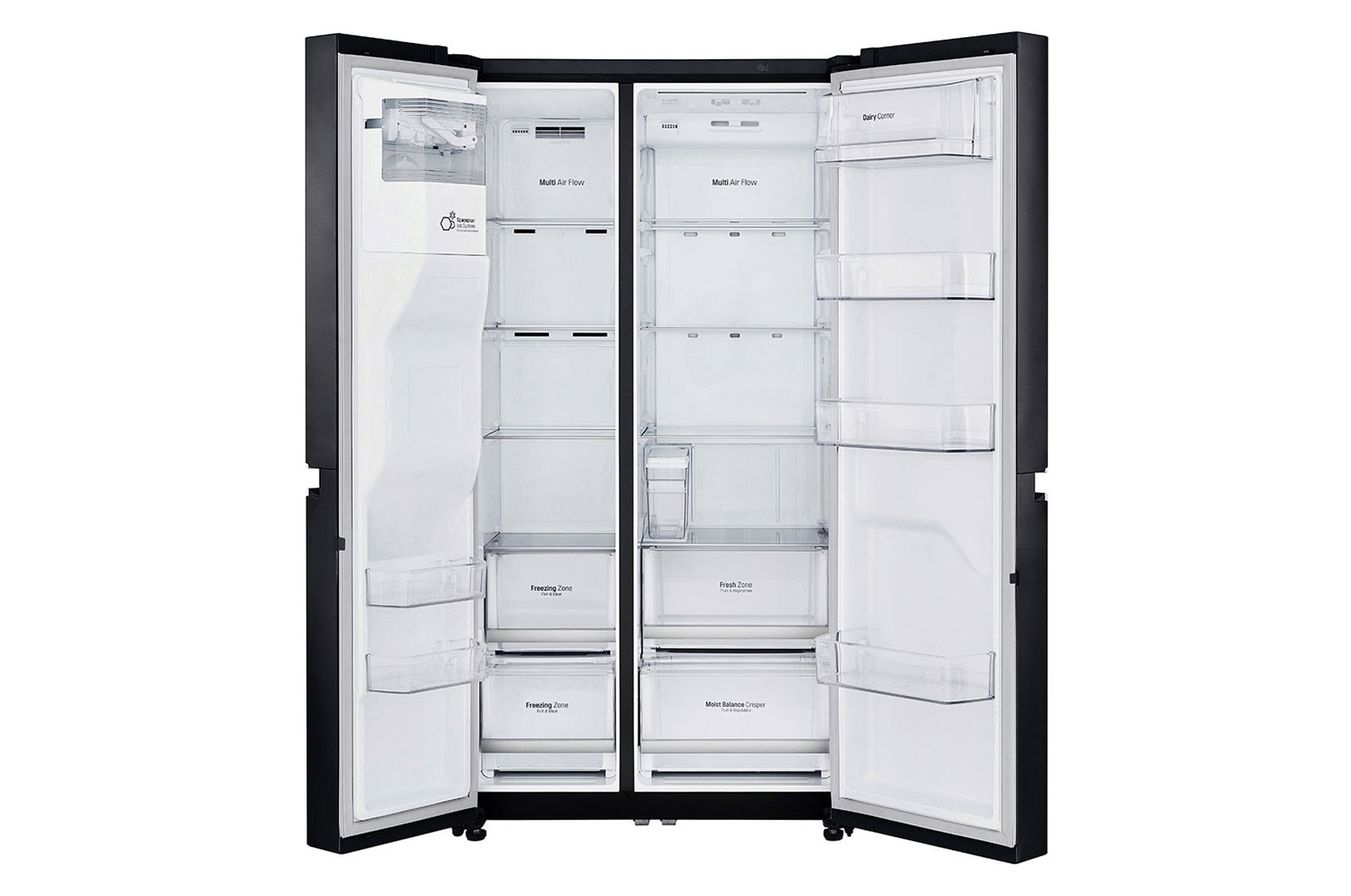 LG Side-by-Side mit Eis-, Crushed Ice- und Wasserspender | 625 Liter Kapazität | ​Energieeffizienzklasse​ F | Interner Wassertank 4L | Matte Black Steel | GSL761MCZZ, GSL761MCZZ