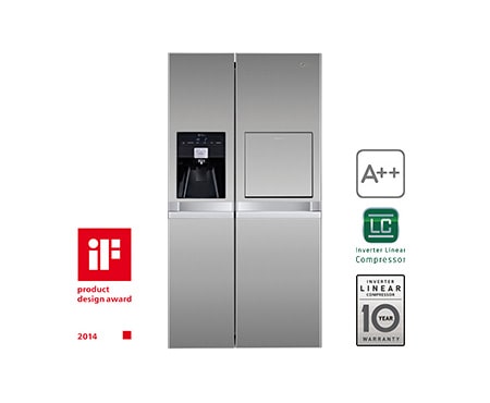 Vorderseite von LG Side-by-Side ohne Festwasseranschluss in modernem Design und Energieeffizienzklasse A&#43;&#43; GSP545PVYZ8