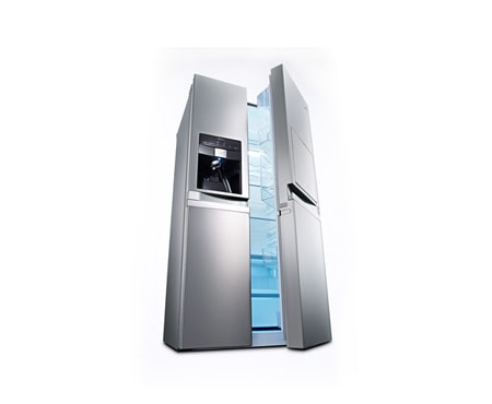 LG UND WASSERSPENDER UND ENERGIEEFFIZIENZKLASSE A++ LG Side-by-Side Kühlschrank mit integriertem Easy Open Griff, Barfach, Eis- und Wasserspender und Energieeffizienzklasse A++, GSP545PZQZ