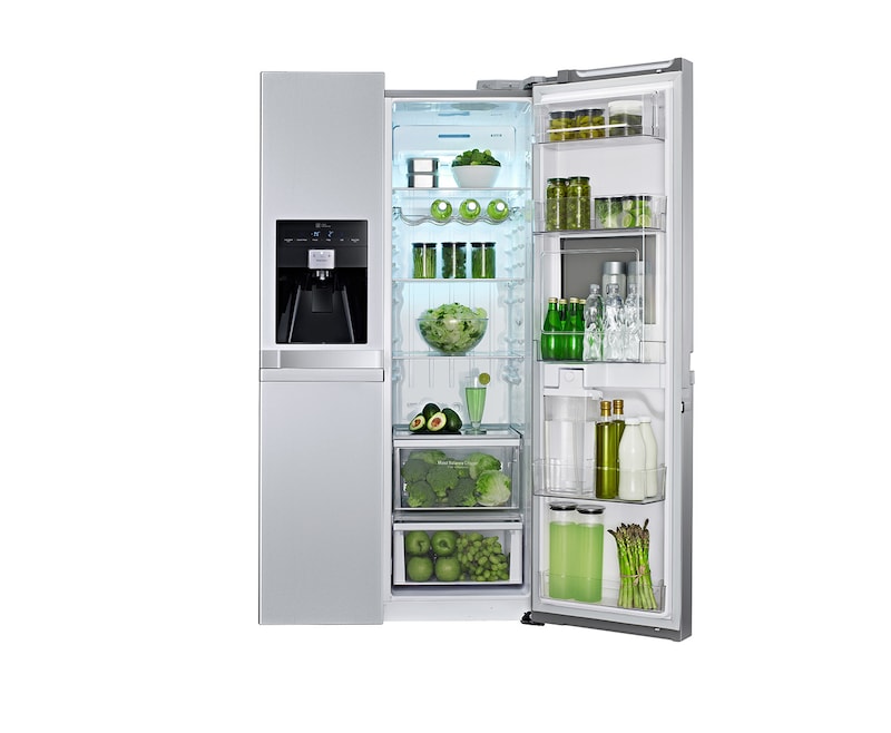 LG UND WASSERSPENDER UND ENERGIEEFFIZIENZKLASSE A++ LG Side-by-Side Kühlschrank mit integriertem Easy Open Griff, Barfach, Eis- und Wasserspender und Energieeffizienzklasse A++, GSP545PZQZ