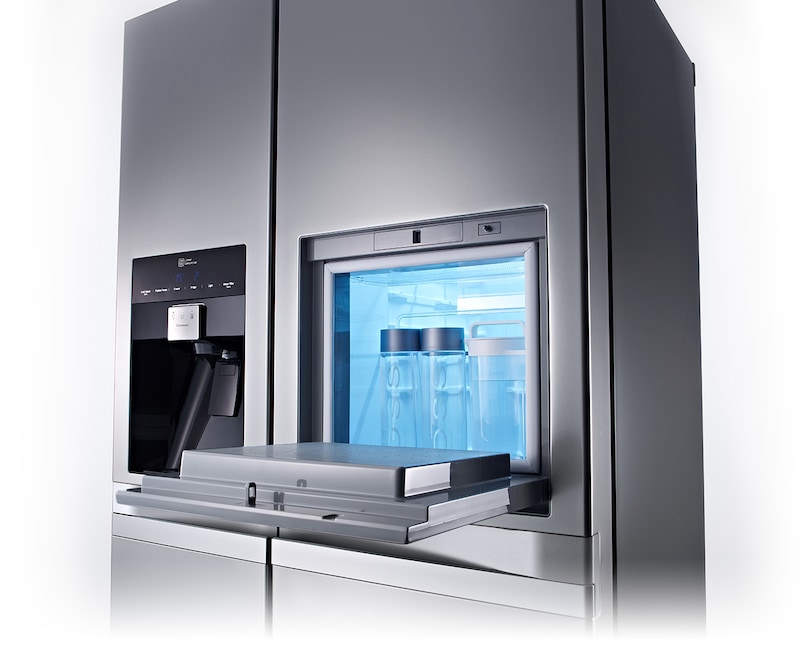 LG UND WASSERSPENDER UND ENERGIEEFFIZIENZKLASSE A++ LG Side-by-Side Kühlschrank mit integriertem Easy Open Griff, Barfach, Eis- und Wasserspender und Energieeffizienzklasse A++, GSP545PZQZ