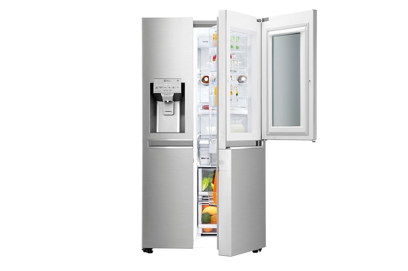 LG Side-by-Side mit InstaView Door-in-Door® | Eis-, Crushed Ice- und Wasserspender  | 625 Liter Kapazität | Energieeffizienzklasse F | Interner Wassertank 4L | Edelstahl | GSX961NEAZ, GSX961NEAZ