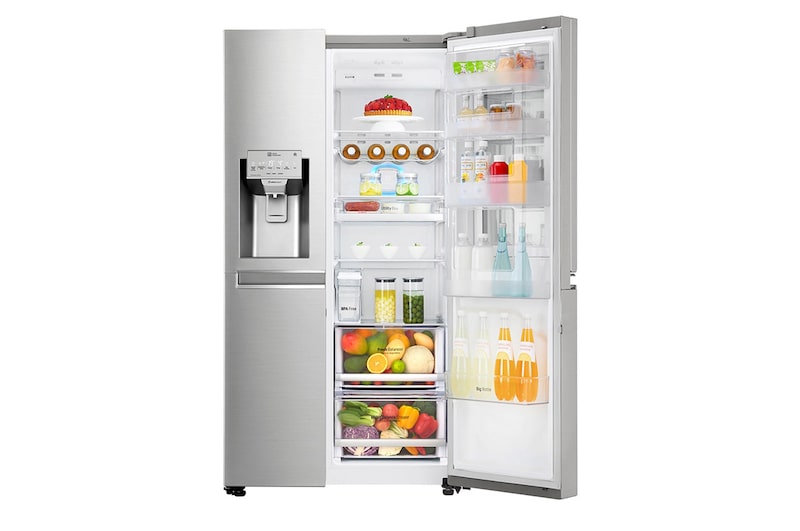 LG Side-by-Side mit InstaView Door-in-Door® | Eis-, Crushed Ice- und Wasserspender  | 625 Liter Kapazität | Energieeffizienzklasse F | Interner Wassertank 4L | Edelstahl | GSX961NEAZ, GSX961NEAZ