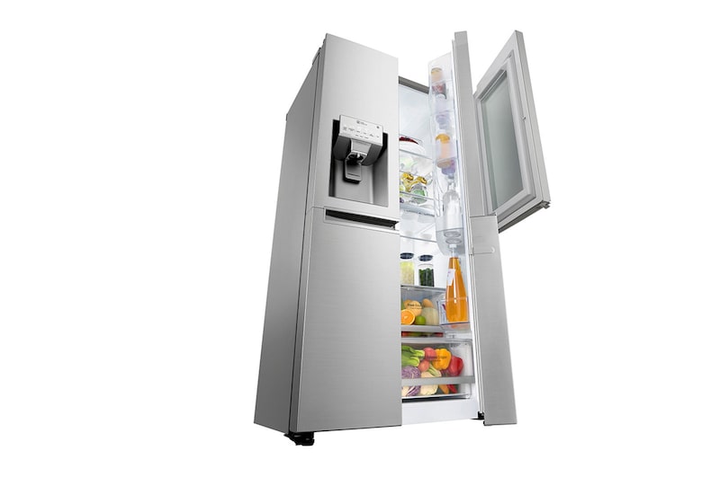 LG Side-by-Side mit InstaView Door-in-Door® | Eis-, Crushed Ice- und Wasserspender  | 625 Liter Kapazität | Energieeffizienzklasse F | Interner Wassertank 4L | Edelstahl | GSX961NEAZ, GSX961NEAZ