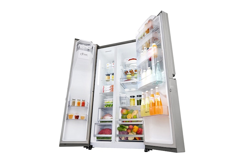 LG Side-by-Side mit InstaView Door-in-Door® | Eis-, Crushed Ice- und Wasserspender  | 625 Liter Kapazität | Energieeffizienzklasse F | Interner Wassertank 4L | Edelstahl | GSX961NEAZ, GSX961NEAZ