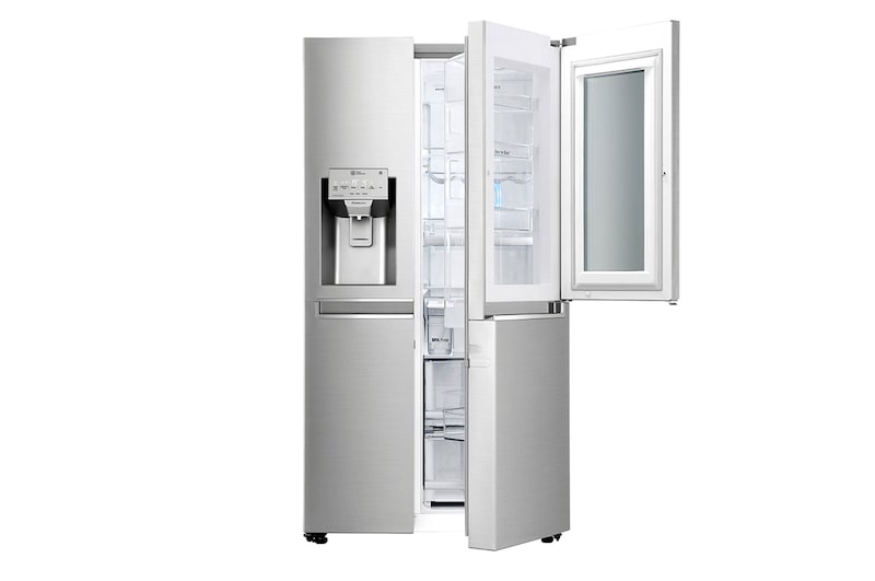 LG Side-by-Side mit InstaView Door-in-Door® | Eis-, Crushed Ice- und Wasserspender  | 625 Liter Kapazität | Energieeffizienzklasse F | Interner Wassertank 4L | Edelstahl | GSX961NEAZ, GSX961NEAZ