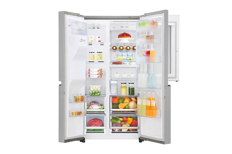 LG Side-by-Side mit InstaView Door-in-Door® | Eis-, Crushed Ice- und Wasserspender  | 625  Liter Kapazität |​ ​​​​​​Energieeffizienzklasse​ F​ | Interner Wassertank 4L | Edelstahl | GSX961NEVZ, GSX961NEVZ