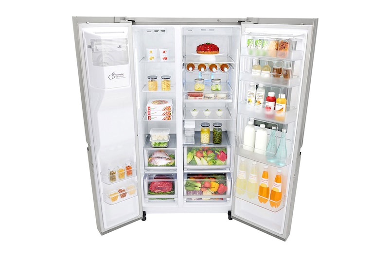 LG Side-by-Side mit InstaView Door-in-Door® | Eis-, Crushed Ice- und Wasserspender  | 625  Liter Kapazität |​ ​​​​​​Energieeffizienzklasse​ F​ | Interner Wassertank 4L | Edelstahl | GSX961NEVZ, GSX961NEVZ