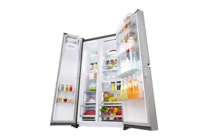 LG Side-by-Side mit InstaView Door-in-Door® | Eis-, Crushed Ice- und Wasserspender  | 625  Liter Kapazität |​ ​​​​​​Energieeffizienzklasse​ F​ | Interner Wassertank 4L | Edelstahl | GSX961NEVZ, GSX961NEVZ