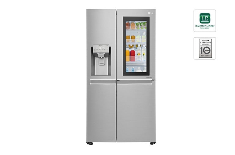 Vorderseite von Side-by-Side mit &#39;InstaView Door-in-Door® | Eis-, Crushed Ice- und Wasserspender  | 625 Liter Kapazität | Energieeffizienzklasse F | Interner Wassertank 4L | Edelstahl-Look | GSX971NEAZ GSX971NEAZ