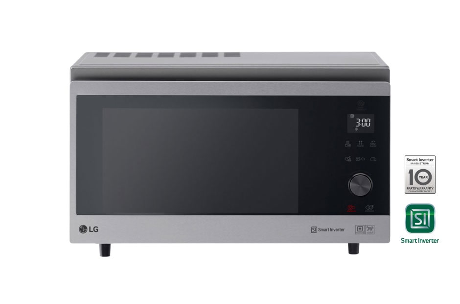 Vorderansicht der 39 L & 1350 Watt Mikrowelle mit Hybrid-Heißluftofen Silber MJ3965ACS  