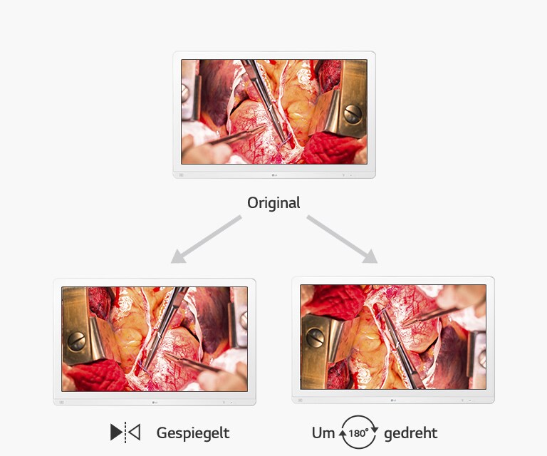 Originalansicht, gespiegelte Ansicht und um 180° gedrehte Ansicht