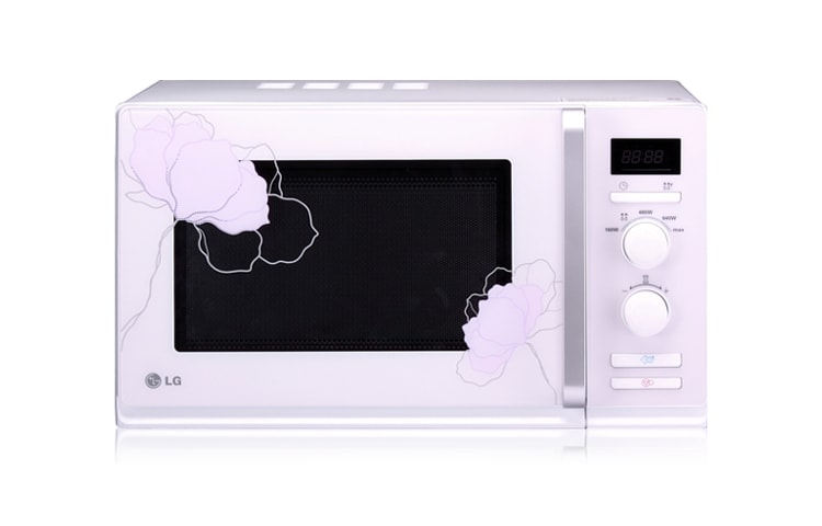 Vorderseite von 2-in-1-Mikrowelle mit dezentem Blumendesign, Intellowave-System und leistungsstarkem Quarz-Grill MH6338P