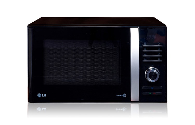 Vorderseite von Solo-Mikrowelle in edlem, schwarzem Design mit Eco On-Energiesparfunktion und 23 Litern Kapazität MS2382BB