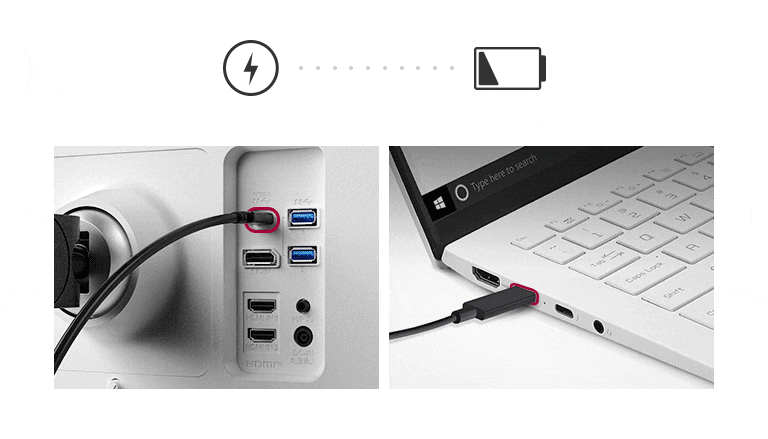 Der Monitor wird mit Strom versorgt und dank Power Delivery wird ein angeschlossenes Notebook parallel aufgeladen (bis zu 90 W).