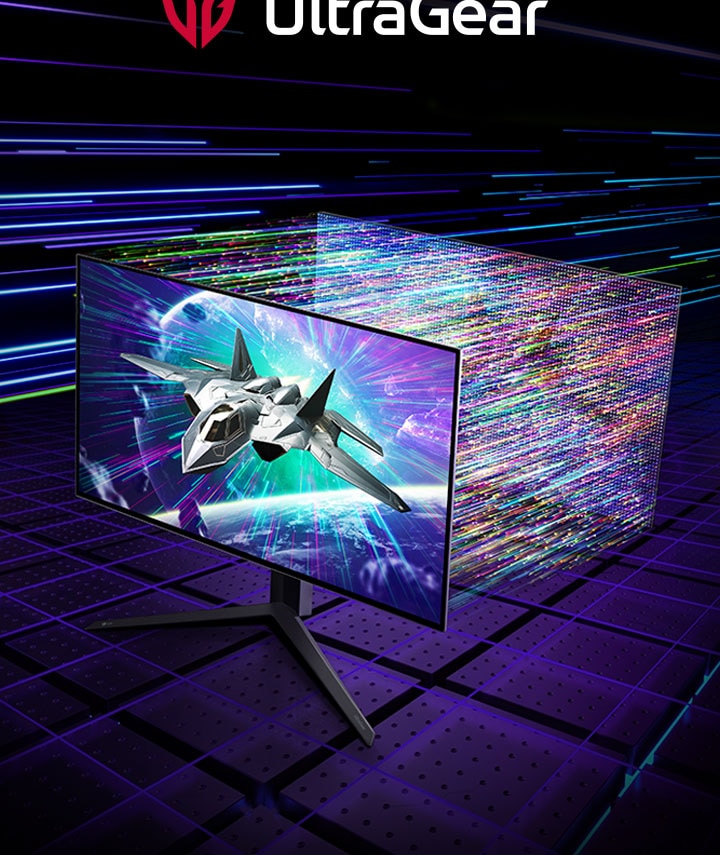 Es zeigt die Hälfte des UltraGear™-Logos und 27GR95UM.