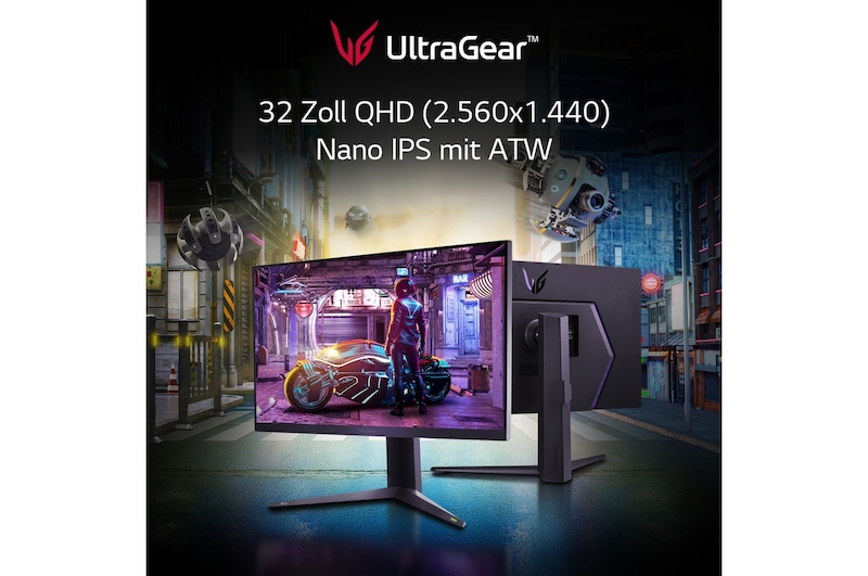 LG 32 Zoll UltraGear™ QHD Gaming-Monitor mit Wiederholrate von 240Hz (O/C 260Hz), 32GQ85X-B