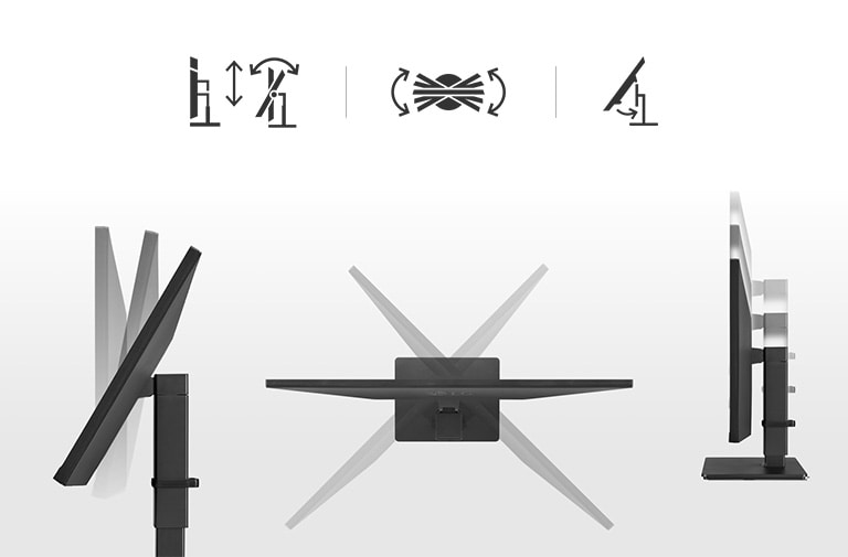 Ergonomisches Design: Schwenkbar, One-Click-Standfuß, neig- und höhenverstellbar