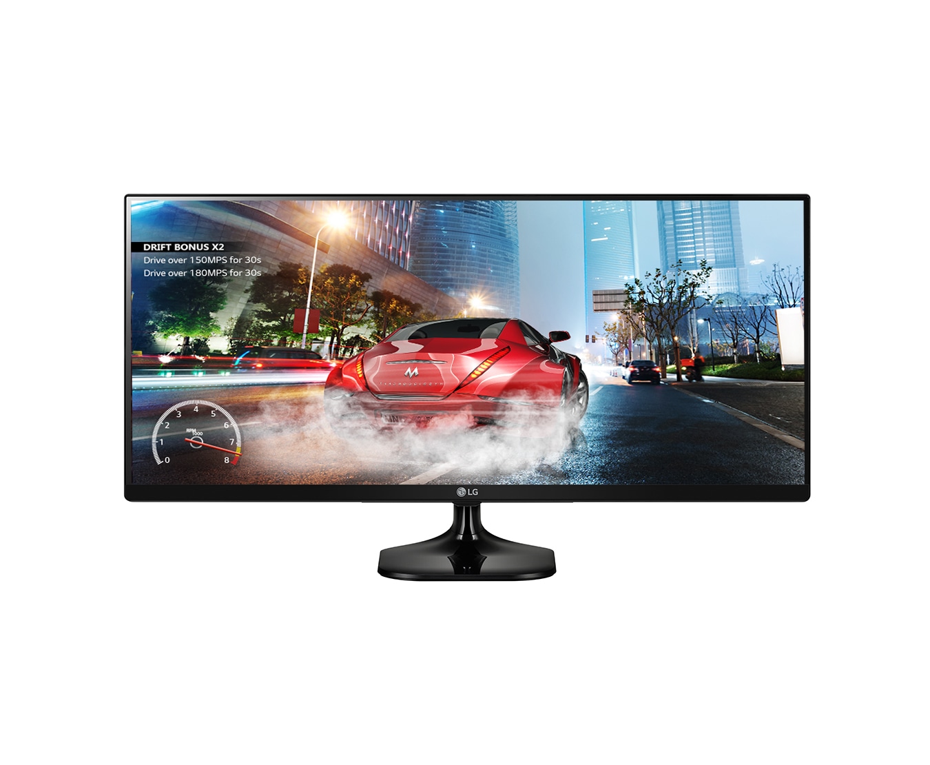 Vorderseite von UltraWide CINEMA Screen Monitor mit 86,36 cm (34 Zoll) Bildschirmdiagonale und den neuen Gaming Features FreeSync, DAS Mode, Black Stabilizer und Game Mode 34UM57-P