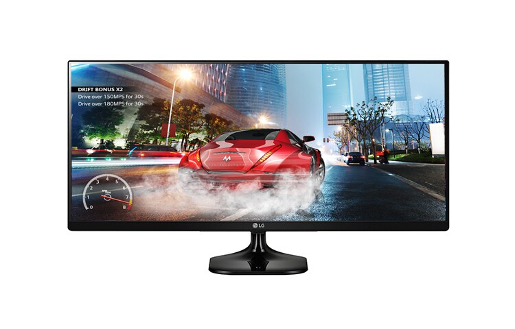 Vorderseite von UltraWide CINEMA Screen Monitor mit 86,36 cm (34 Zoll) Bildschirmdiagonale und den neuen Gaming Features FreeSync, DAS Mode, Black Stabilizer und Game Mode 34UM57-P