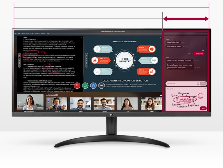 Das 21:9-Full-HD-Display bietet 33 % mehr Bildschirmfläche als ein standardmäßiges 16:9-Full-HD-Display (1.920 x 1.080).