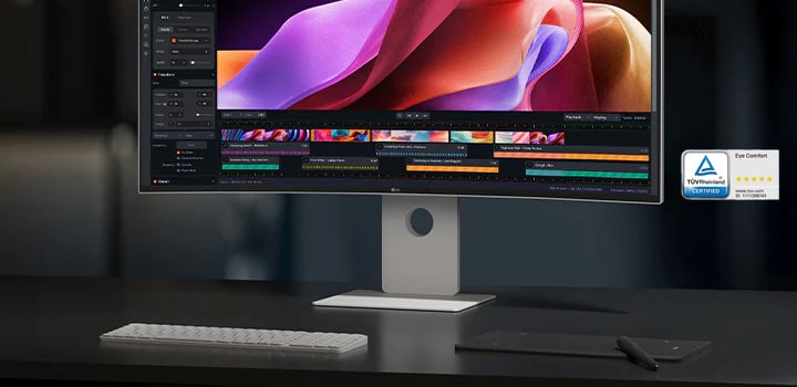 Vorderseite des UltraFine Monitors mit dem Bild eines Mädchens, das zeigt, wie die Farbe genau auf dem Monitor angezeigt wird.
