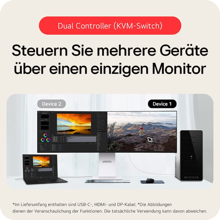 LG 49 Zoll UltraWide Dual QHD (5.120 x 1.440) Curved Nano-IPS-Display mit 144 Hz, 49U950A-W