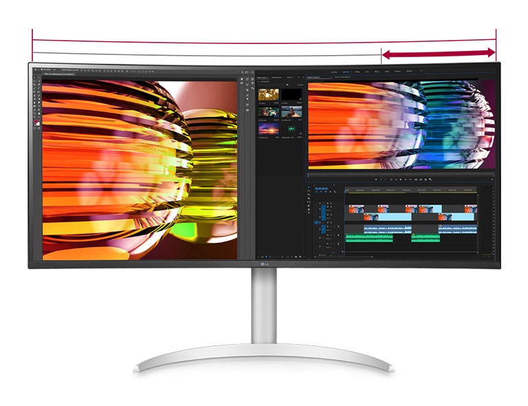 Das 21:9-QHD -Display eignet sich hervorragend für die Überwachung von Filmmaterial für die Videobearbeitung, und Audio-Plug-ins und Effekte können gleichzeitig angezeigt werden.