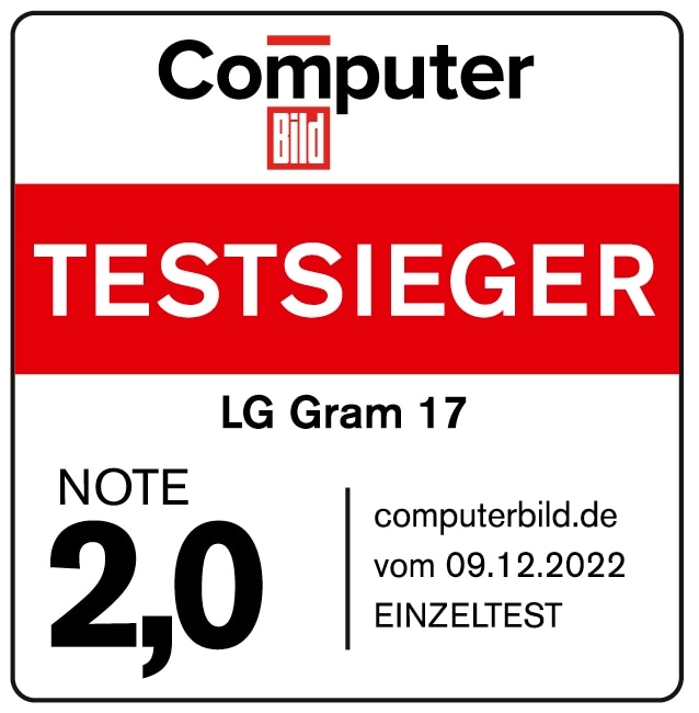 Der LG 17Z90Q hat im Test bei Computer Bild das Testurteil &quot;NOTE 2,0&quot; erhalten.1
