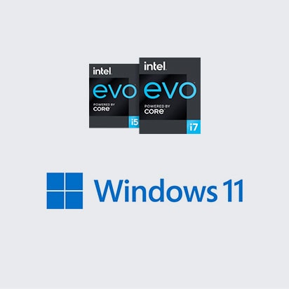 Wir sehen die Logos von Intel® Evo und Windows 11.