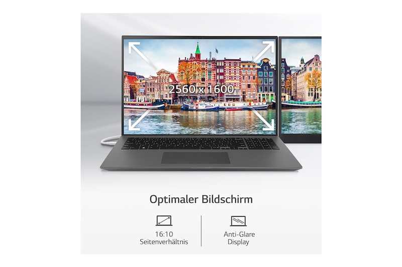 LG 17'' Notebook mit Windows 11 Home | Intel® Core™ i7 Prozessor | 16GB LPDDR5 RAM | 512GB SSD | 80-WH-Akku | 17Z90Q-G.AA76G, 17Z90Q-G.AA76G